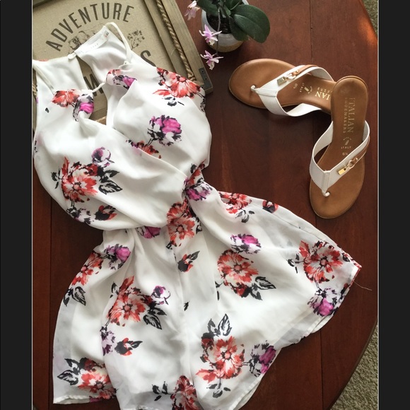Lush Pants - SOLD🚫NWOT Lush White Floral Surplice Romper